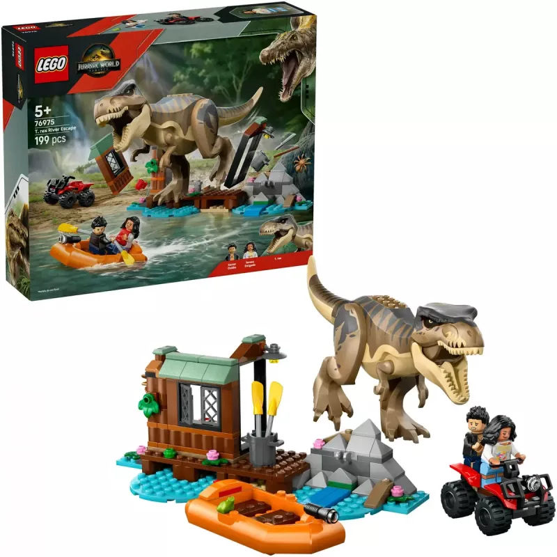 LEGO dinosauruse ehituskomplekt T. rex River Escape 76975 — 199 tk, 2 minifiguuri, vanus 5+