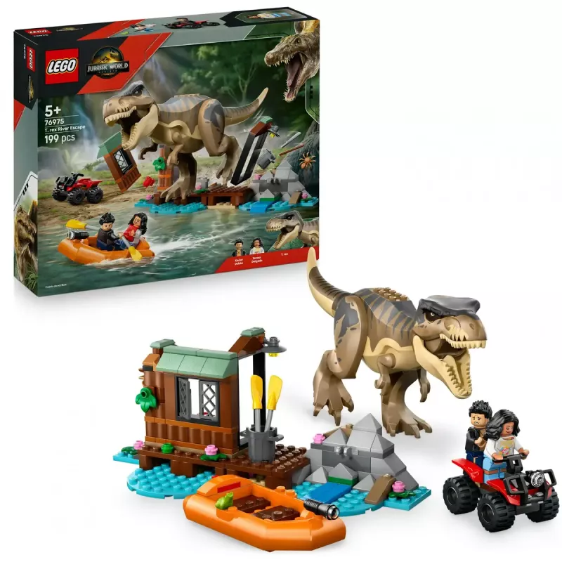 LEGO dinosauruse ehituskomplekt T. rex River Escape 76975 — 199 tk, 2 minifiguuri, vanus 5+