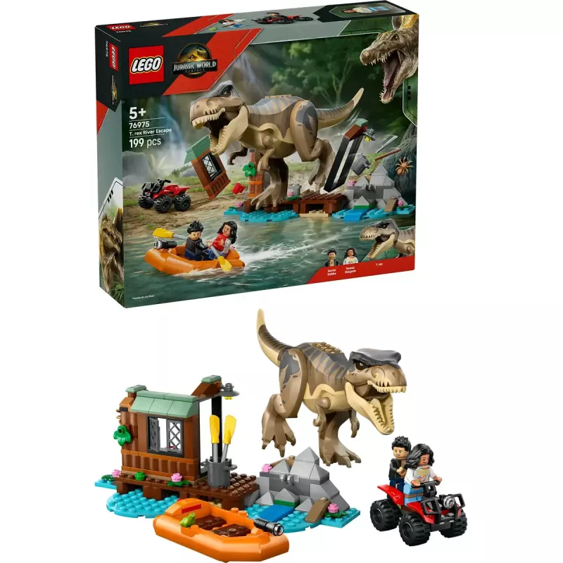 LEGO dinosauruse ehituskomplekt T. rex River Escape 76975 — 199 tk, 2 minifiguuri, vanus 5+