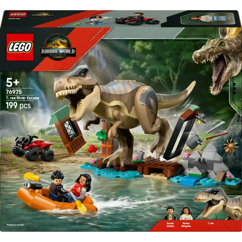 LEGO dinosauruse ehituskomplekt T. rex River Escape 76975 — 199 tk, 2 minifiguuri, vanus 5+