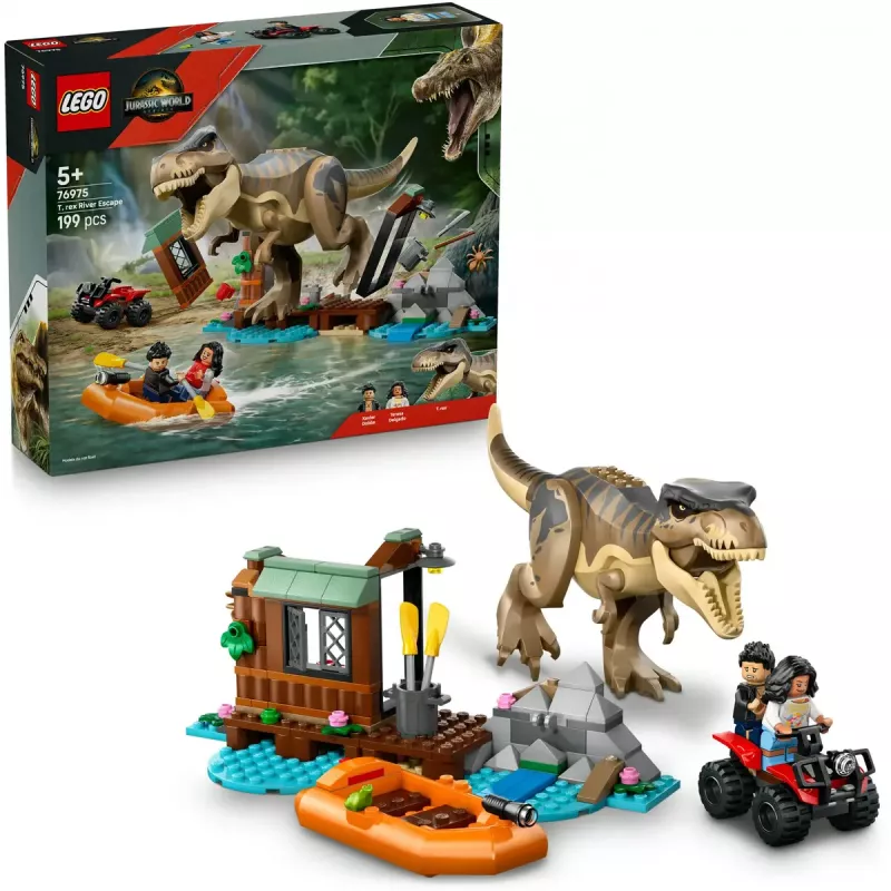 LEGO dinosauruse ehituskomplekt T. rex River Escape 76975 — 199 tk, 2 minifiguuri, vanus 5+