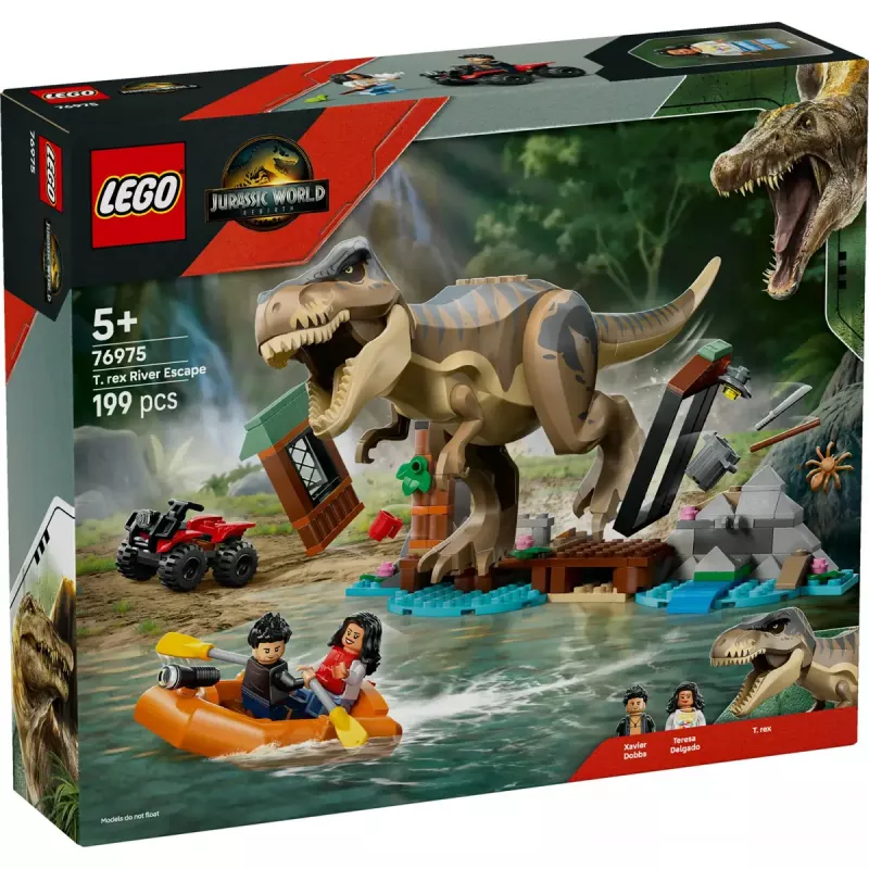 LEGO dinosauruse ehituskomplekt T. rex River Escape 76975 — 199 tk, 2 minifiguuri, vanus 5+