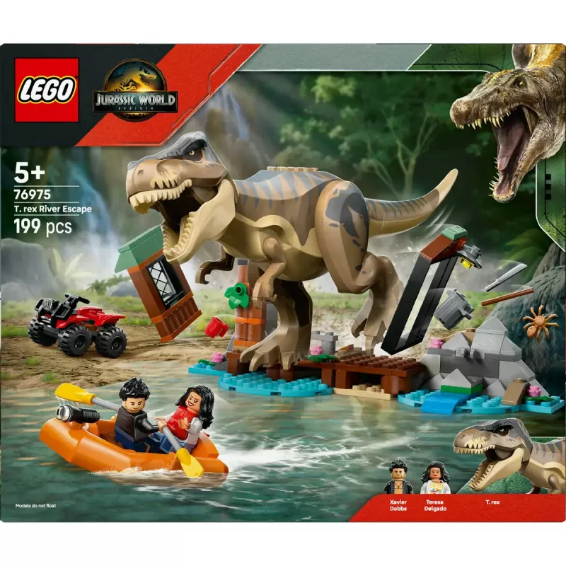 LEGO dinosauruse ehituskomplekt T. rex River Escape 76975 — 199 tk, 2 minifiguuri, vanus 5+
