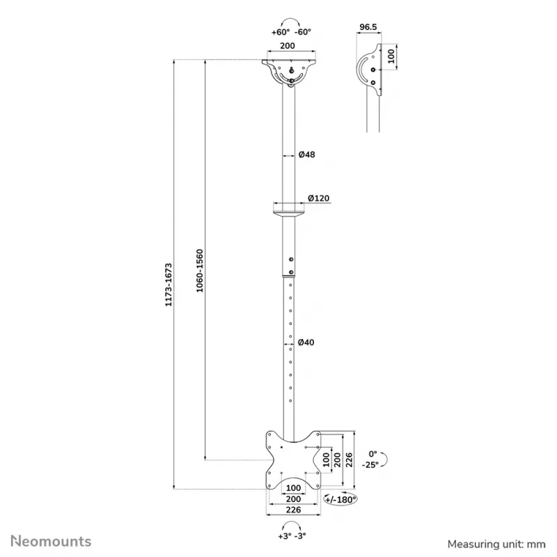 Laekinnitus Neomounts CL35-340BL12, max kaal 50 kg, 23–42-tollistele ekraanidele