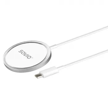 Juhtmeta siseruumide mobiililaadija SAVIO LA-11, Qi 1.2, 15 W, valge, 55×55×5 mm