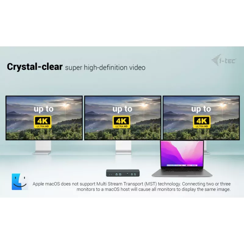 i-tec USB-C Intelligent Triple Display Docking Station + toiteedastus 100 W