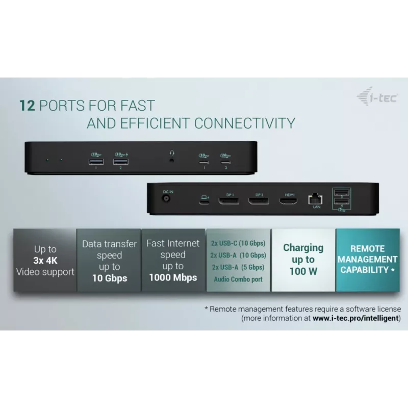 i-tec USB-C Intelligent Triple Display Docking Station + toiteedastus 100 W