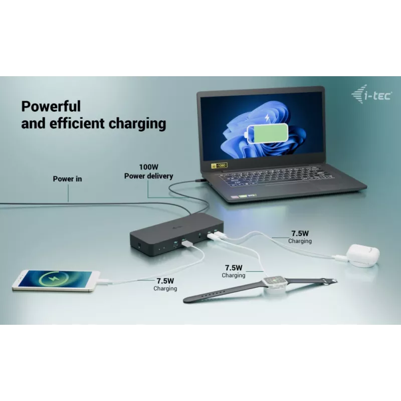 i-tec USB-C Intelligent Triple Display Docking Station + toiteedastus 100 W