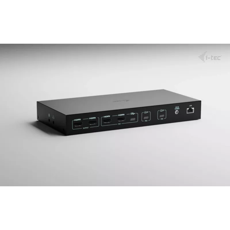 ITEC i-tec USB-C KVM Dock PRO kolme hosti jaoks, topeltvideo, 2x toiteedastus (max 92 W), USB 3.2, 10 Gbit/s, Gigabit Ethernet