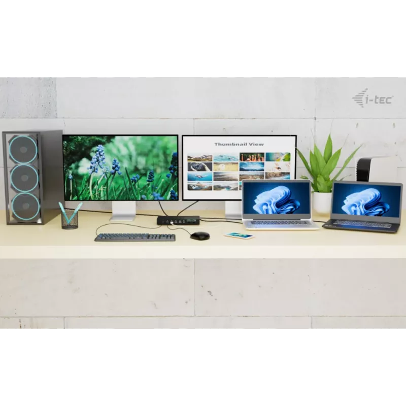 ITEC i-tec USB-C KVM Dock PRO kolme hosti jaoks, topeltvideo, 2x toiteedastus (max 92 W), USB 3.2, 10 Gbit/s, Gigabit Ethernet