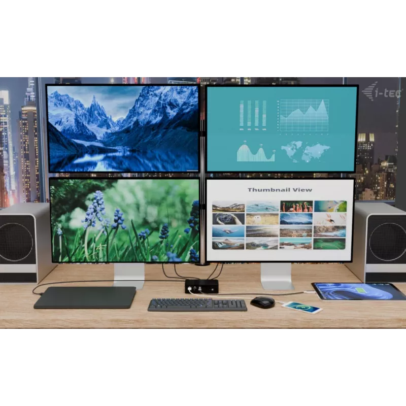 i-tec Thunderbolt5 Quattro Display dokkimisjaam, 5x USB, 2.5 GLAN + toiteedastus 140 W