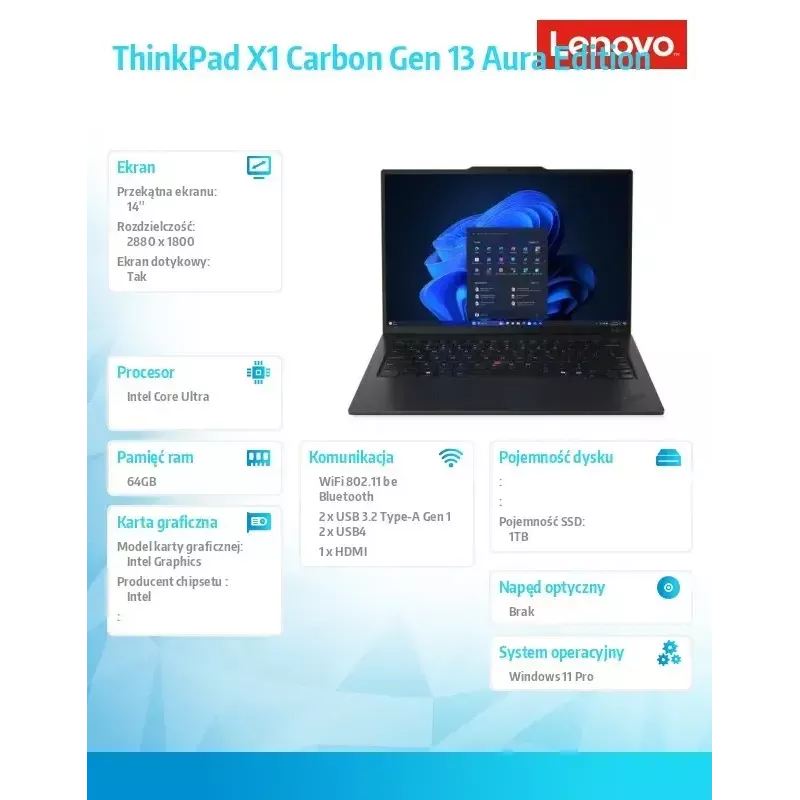 Sülearvuti Lenovo ThinkPad X1 Carbon G13 14.0 2.8K Ultra 7 265U 64GB 1TB INT W11Pro