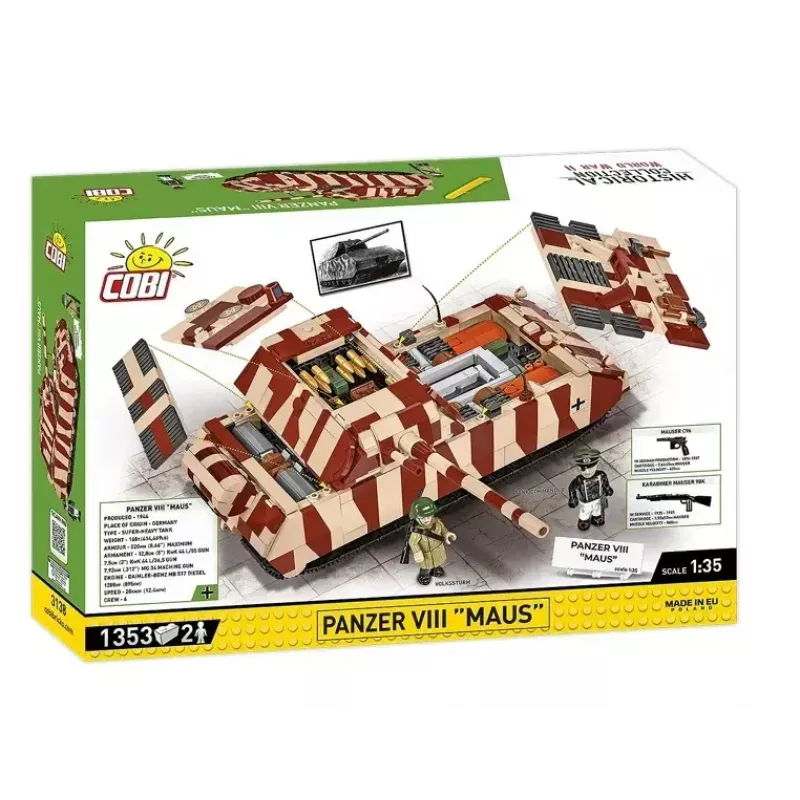 Cobi Building Blocks Panzer VIII Maus mudelikomplekt 1:35 skaalal COBI-3138, üksikasjalik sõjaväesõiduki koopia