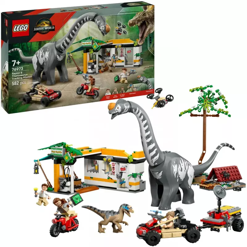 LEGO Jurassic World komplekt 76973 — raptor ja titanosaurus 3 figuuriga, 582 osa, vanusele 7+