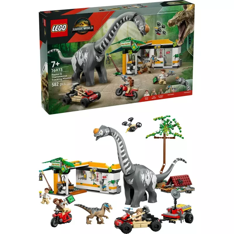 LEGO Jurassic World komplekt 76973 — raptor ja titanosaurus 3 figuuriga, 582 osa, vanusele 7+