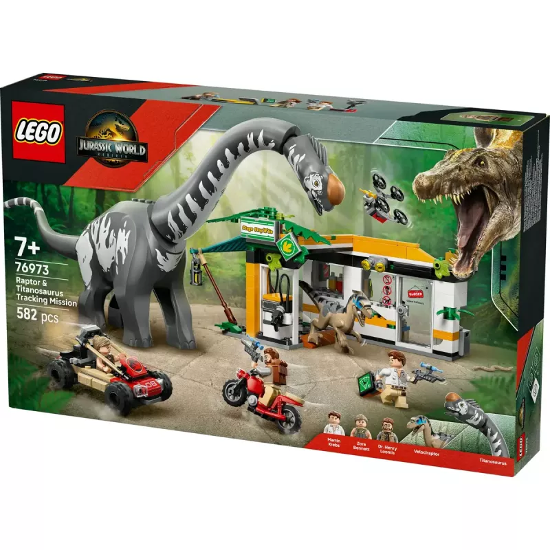 LEGO Jurassic World komplekt 76973 — raptor ja titanosaurus 3 figuuriga, 582 osa, vanusele 7+