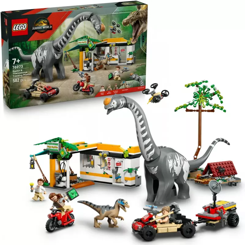 LEGO Jurassic World komplekt 76973 — raptor ja titanosaurus 3 figuuriga, 582 osa, vanusele 7+