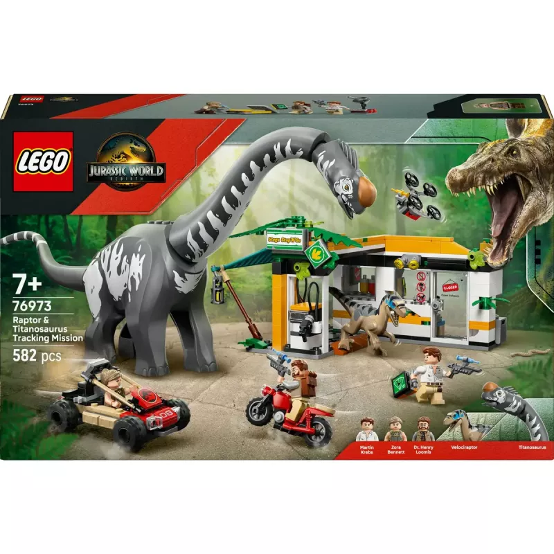 LEGO Jurassic World komplekt 76973 — raptor ja titanosaurus 3 figuuriga, 582 osa, vanusele 7+
