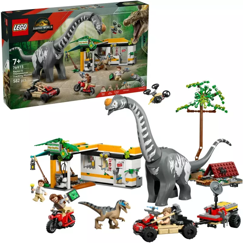 LEGO Jurassic World komplekt 76973 — raptor ja titanosaurus 3 figuuriga, 582 osa, vanusele 7+