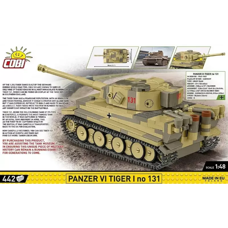 Ehituskomplekt Cobi Panzer VI Tiger I 442 osa mudel COIB-2734