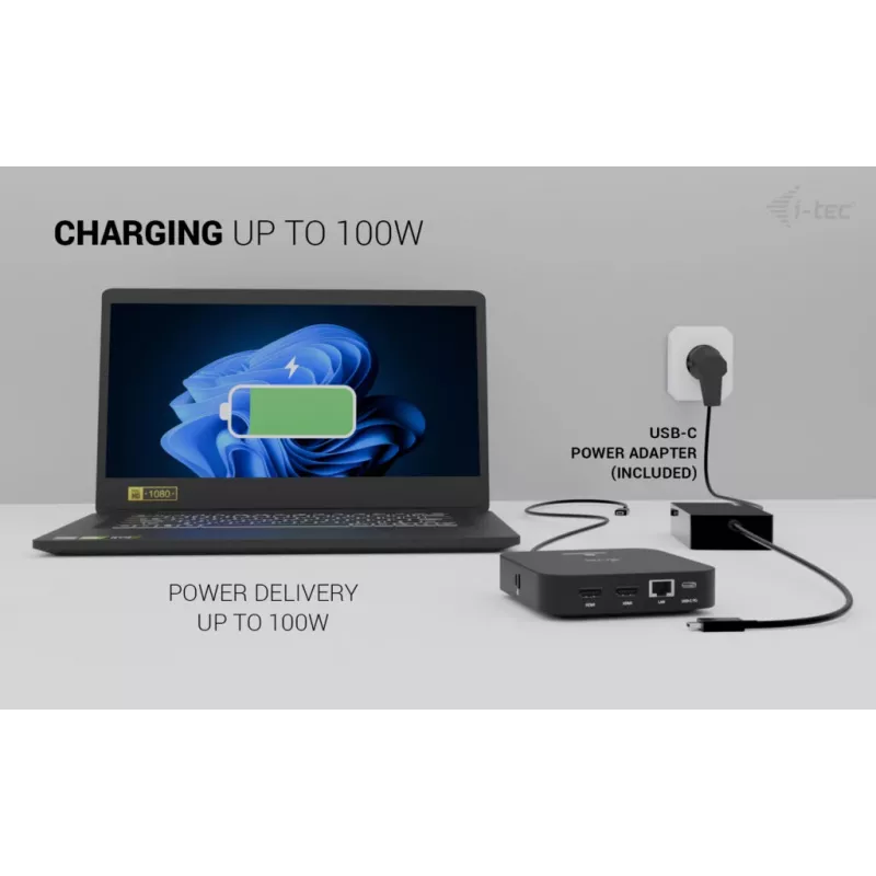 USB-C kahe HDMI adapter ITEC C31DUALHDMIDPD100 — kaks HDMI 4K@60Hz, USB-C toiteedastus 100 W