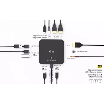 USB-C DisplayPort to Dual HDMI Adapter ITEC C31TRIPLEVIDEODPPRO 4K 60Hz, 100W Power Delivery