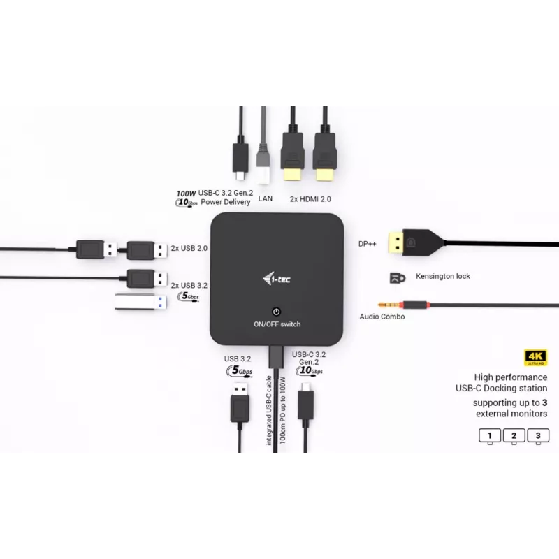 USB-C DisplayPort to Dual HDMI Adapter ITEC C31TRIPLEVIDEODPPRO 4K 60Hz, 100W Power Delivery