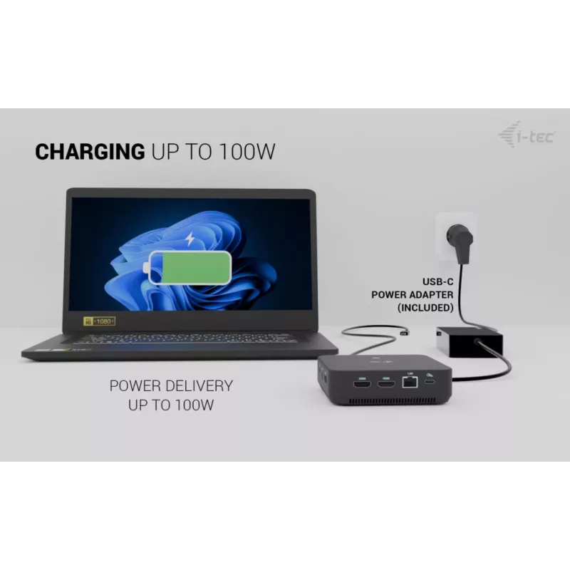 i-tec USB-C DP Dual HDMI dokkimisjaam toiteedastusega 100 W + universaalne laadija 100 W