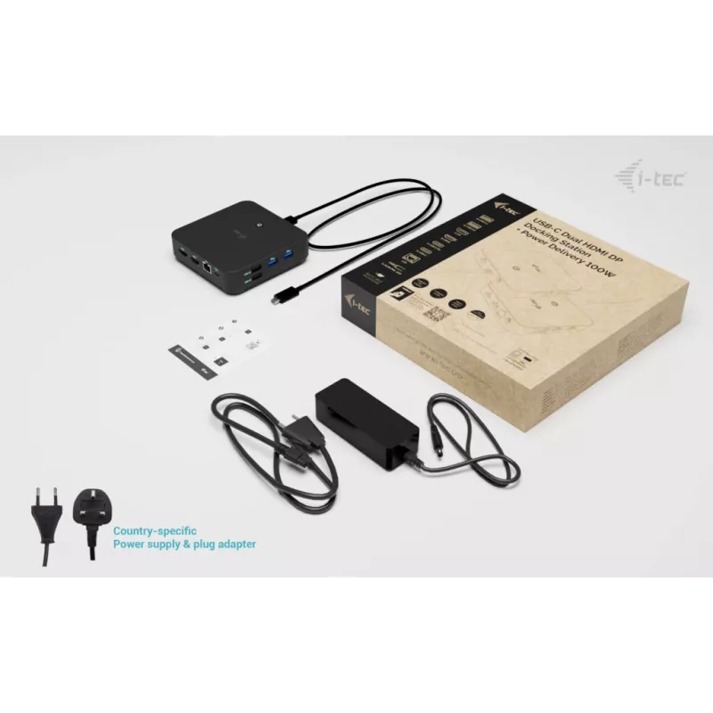 i-tec USB-C DP Dual HDMI dokkimisjaam toiteedastusega 100 W + universaalne laadija 100 W