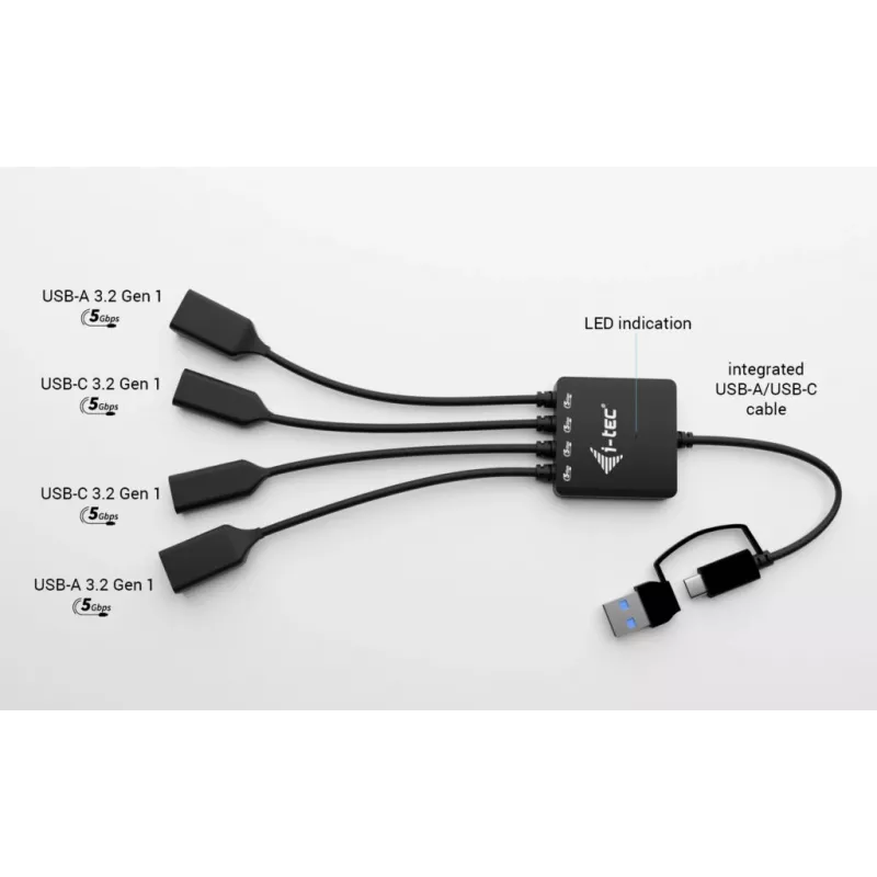 i-tec USB-C/USB-A kaabliga USB-jaotur, 4 porti (2x USB-C, 2x USB-A)