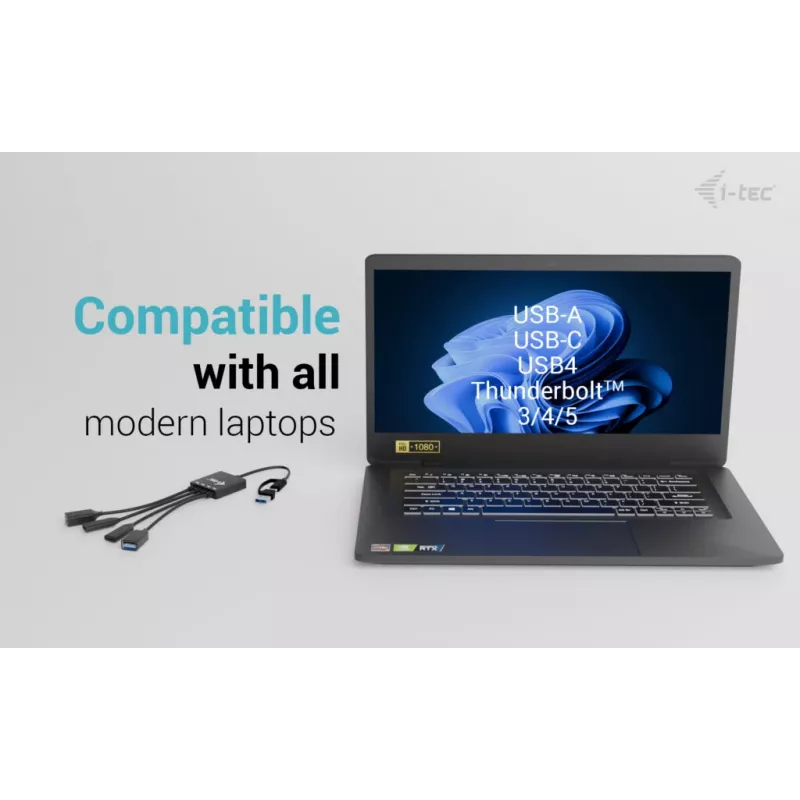 i-tec USB-C/USB-A kaabliga USB-jaotur, 4 porti (2x USB-C, 2x USB-A)