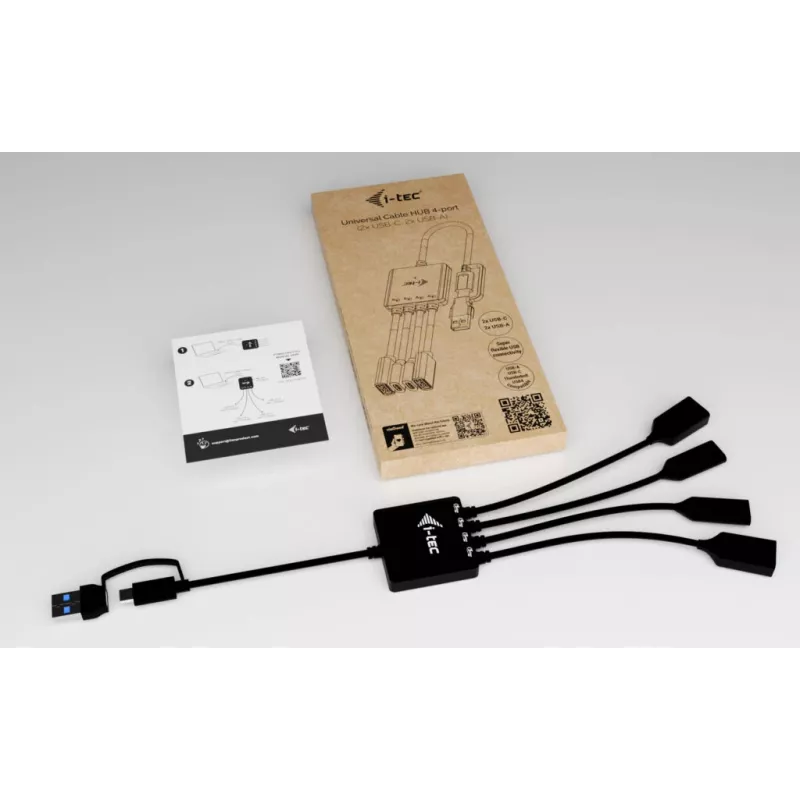 i-tec USB-C/USB-A kaabliga USB-jaotur, 4 porti (2x USB-C, 2x USB-A)