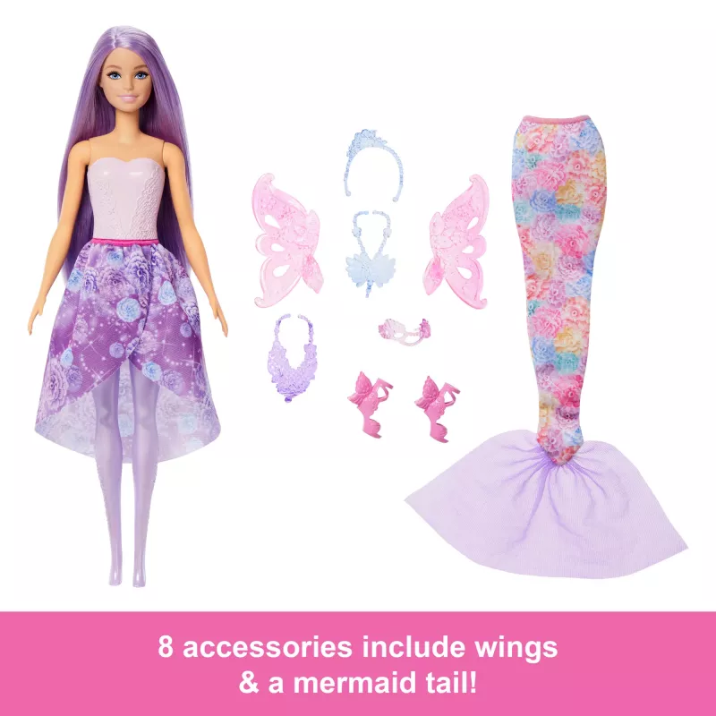 Barbie nukk Fantasy Fashion Pack with Accessories Including Mermaid Tail, Fairy Wings, & Necklaces