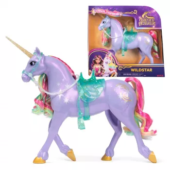 Spin Master Unicorn Academy Wildstar ükssarviku mängukuju 11 tolli, läbipaistva sadula ja valjastega, mitmevärviline, plastist, vanusele 4+