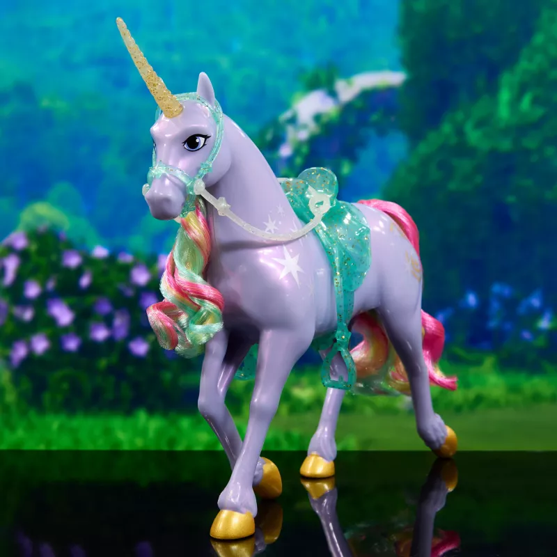 Spin Master Unicorn Academy Wildstar ükssarviku mängukuju 11 tolli, läbipaistva sadula ja valjastega, mitmevärviline, plastist, vanusele 4+