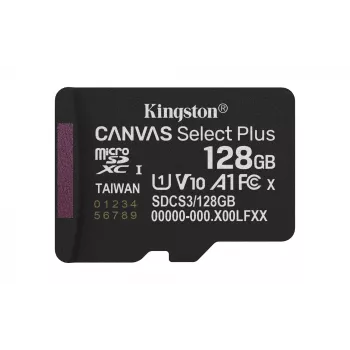 Kingston Technology 128GB micSDXC Canvas Select Plus Gen3 150R A1 üksikpakend w/o ADP