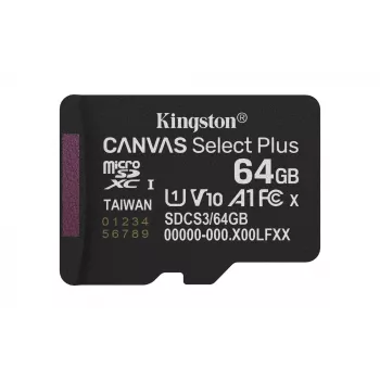 Kingston Technology 64GB micSDXC Canvas Select Plus Gen3 100R A1 üksikpakend w/o ADP
