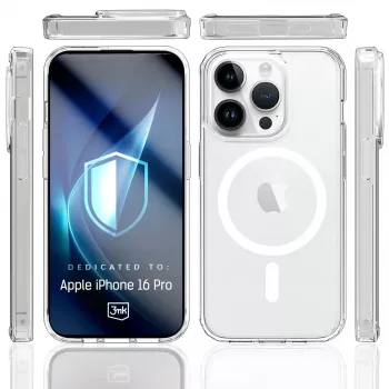 Mobiiltelefoni ümbris 3MK Armor MagCase iPhone 16 Pro jaoks, läbipaistev, 16 cm (6.3 tolli) ekraanile, PC+TPU