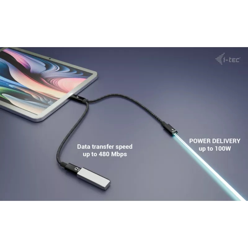 i-tec USB-C kaabel Splitter Audio/Data + Power Delivery 100W