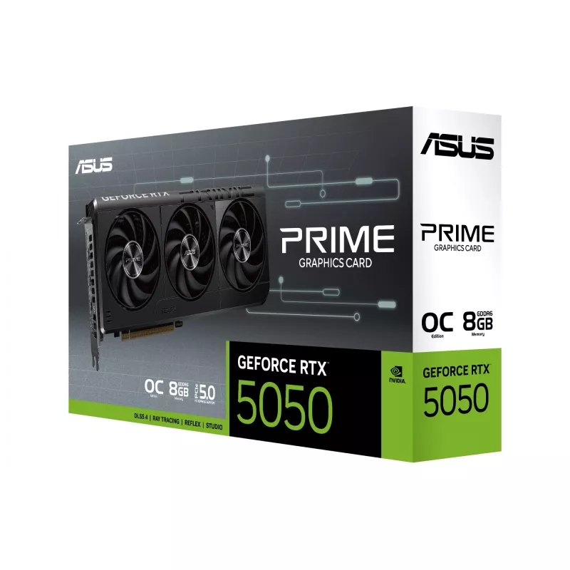 Videokaart ASUS GeForce RTX 5050 8 GB GDDR6, PCIe 5.0, 2560 CUDA-tuuma, 128-bit, 3xDP 1xHDMI, 550 W toiteplokk, 268,3×120×50 mm