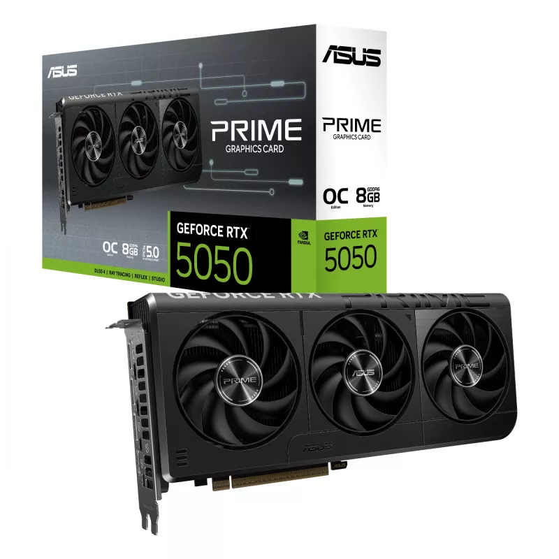 Videokaart ASUS GeForce RTX 5050 8 GB GDDR6, PCIe 5.0, 2560 CUDA-tuuma, 128-bit, 3xDP 1xHDMI, 550 W toiteplokk, 268,3×120×50 mm