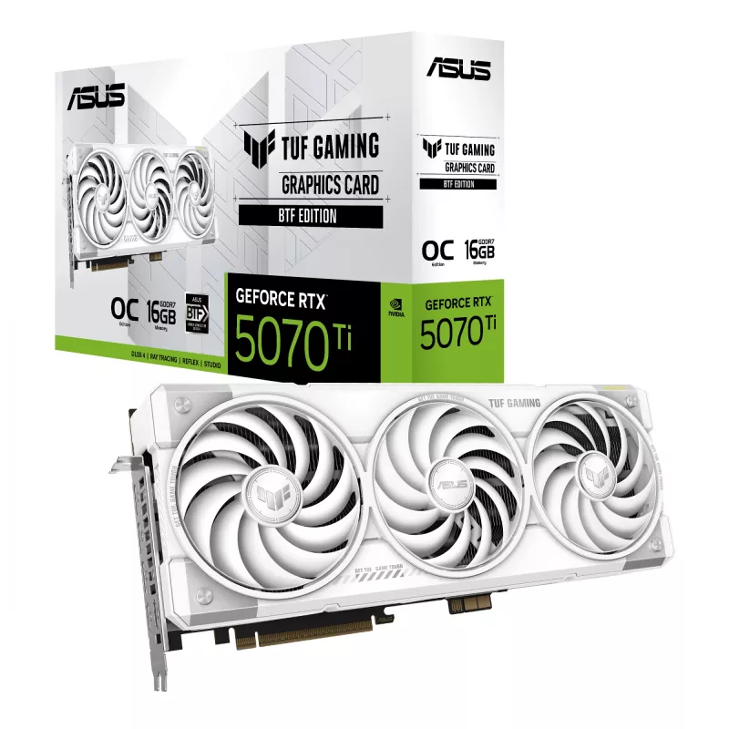 Videokaart ASUS TUF NVIDIA GeForce RTX 5070 Ti 16 GB GDDR7 256-bit PCIe 5.0 3-ventilaatoriga valge