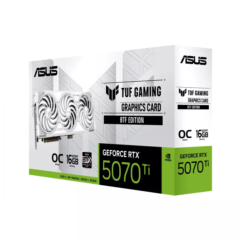 Videokaart ASUS TUF NVIDIA GeForce RTX 5070 Ti 16 GB GDDR7 256-bit PCIe 5.0 3-ventilaatoriga valge
