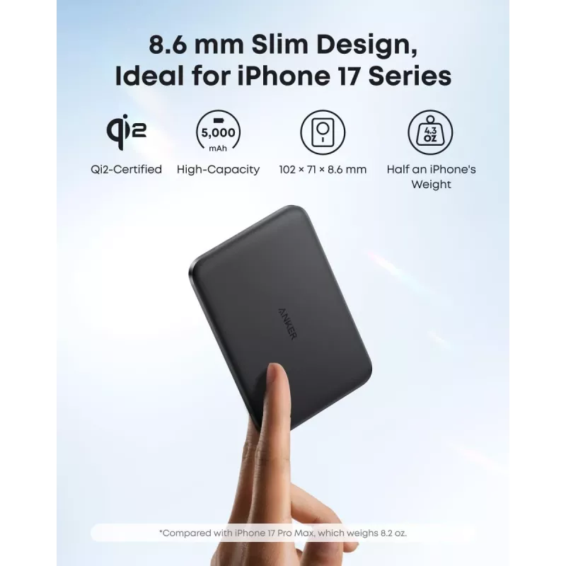 ANKER Nano Magnetiline Juhtmevaba Akupank 5000 mAh 15 W Must