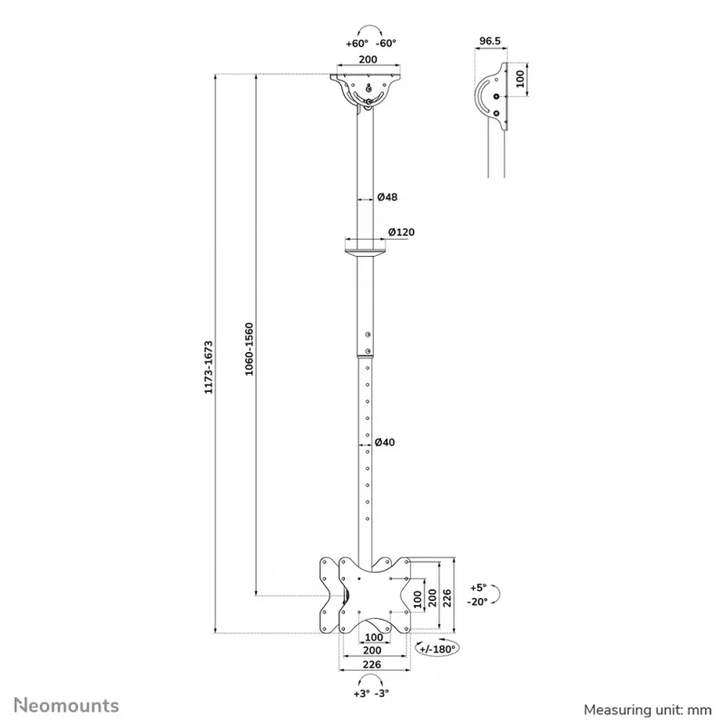 Neomounts teleri laekinnitus CL35-340BL22 maksimaalne kaal 45 kg 23–42 tolli