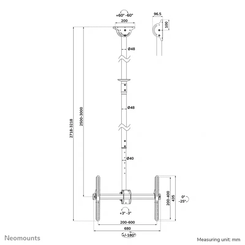 Laekinnitus Neomounts CL35-440BL16XL max 50kg 37-70 tolli