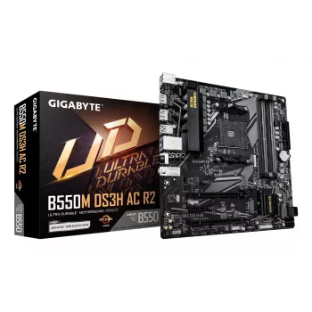 GIGABYTE B550M DS3H AC R2 emaplaat - AMD Ryzen 5000 protsessoritele, 5+3 faasi VRM, kuni 4733MHz DDR4 (O.C.), 1xPCIe 4.0 + 1xPCIe 3.0 M.2, Wi-Fi 5, 1GbE LAN, USB 3.2 Gen 1
