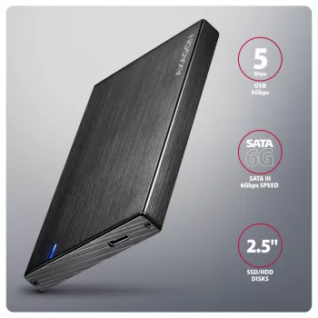 AXAGON EE25-XA6C kompaktne alumiiniumist USB-C 5Gbps – SATA 6G väline karp 2,5-tollisele SSD-le/HDD-le