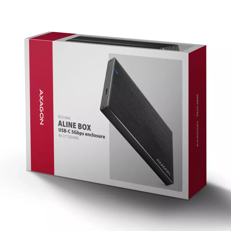 AXAGON EE25-XA6C kompaktne alumiiniumist USB-C 5Gbps – SATA 6G väline karp 2,5-tollisele SSD-le/HDD-le