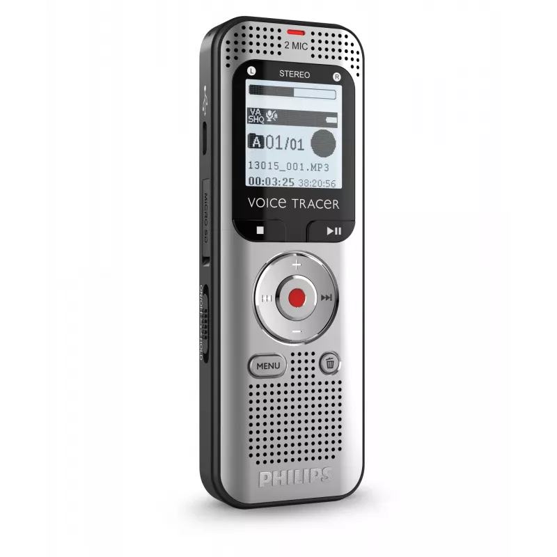 Diktofon Philips Voice Tracer DVT2015 sisemälu välkmälukaart hõbedane 2370 h salvestusaeg
